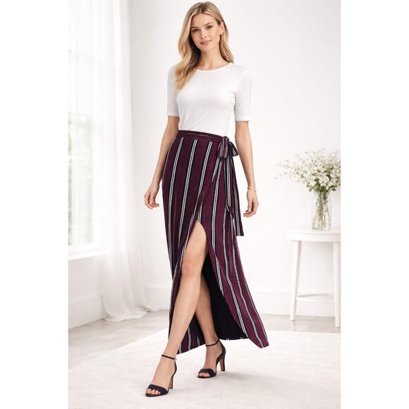Banana Republic Dresses & Skirts - Banana Republic Striped Maxi Wrap Skirt Size 14‎ Navy Red Lined
